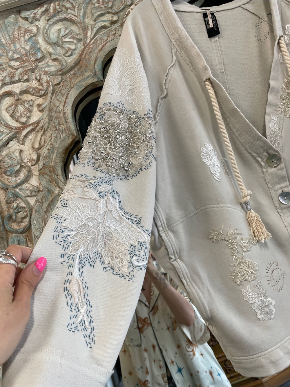 Free People Embroidered Cream Cardigan sweatshirt - Picture 8 of 17